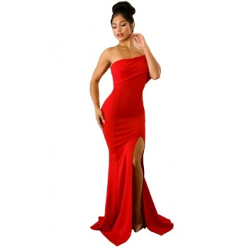 Black Off The Shoulder One Sleeve Slit Maxi Party Prom Dress Red Blue White